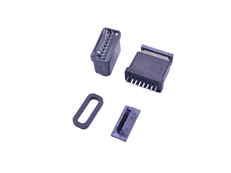 TYPE-C 6P防水母座 180度直立式DIP H=10.0mm